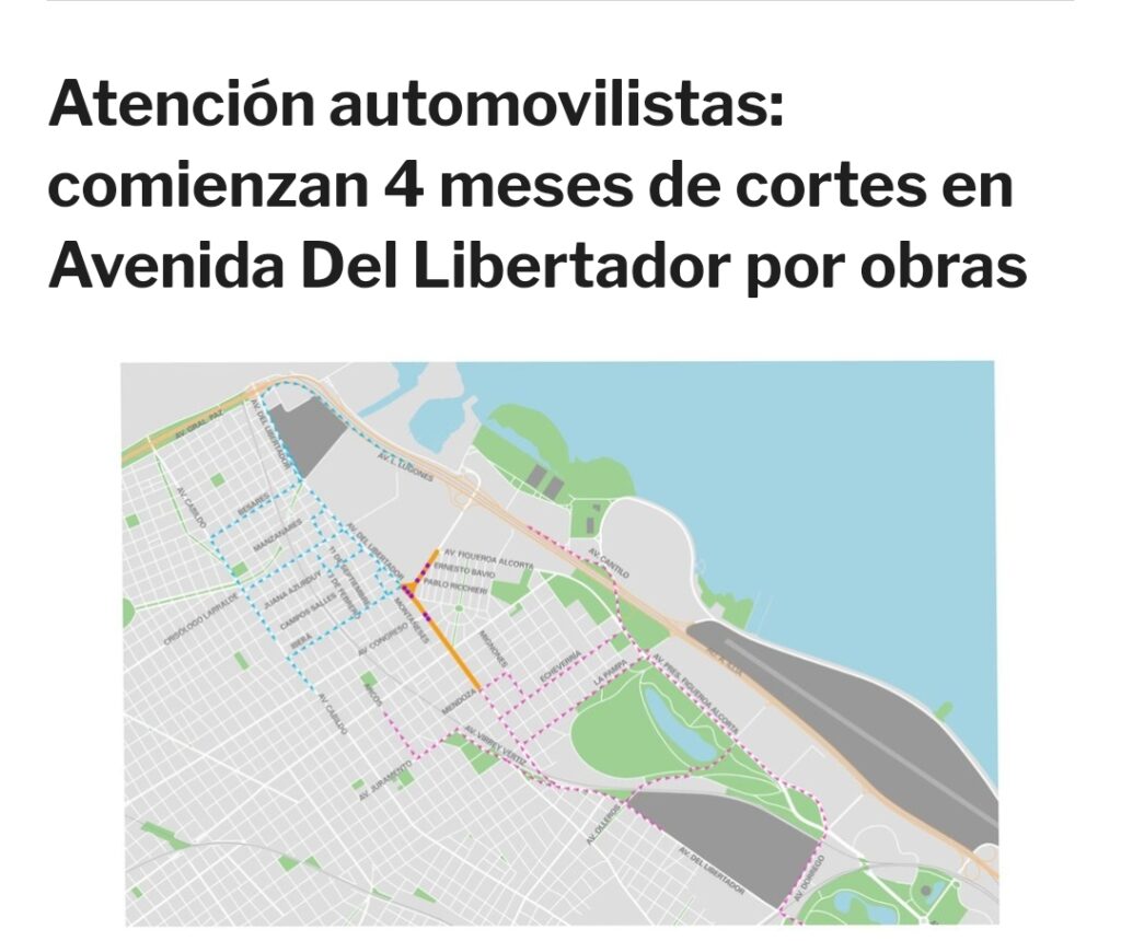Cortes de tránsito por obras en la ciudad