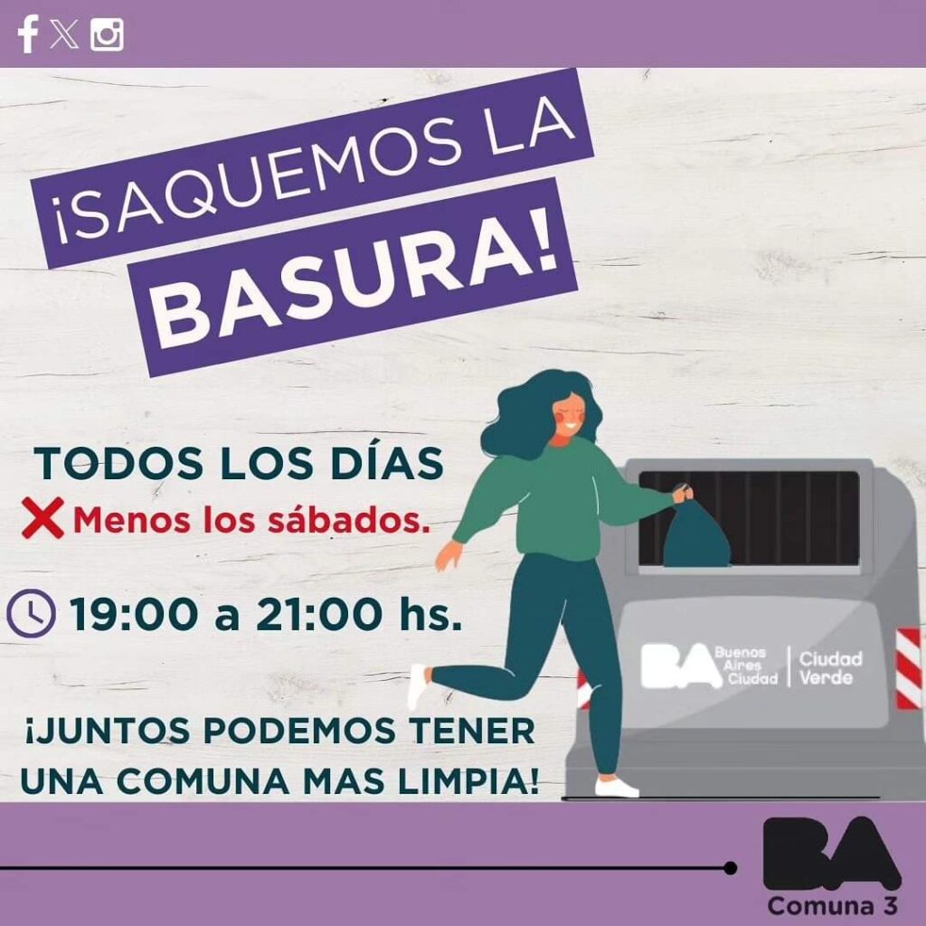 CABA: ¡SACÁ LA BASURA DE 19 A 21 HS!